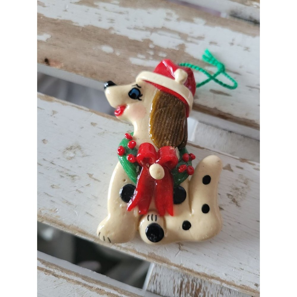 Homemade clay dog dalmatian ornament vintage Xmas holiday tree
